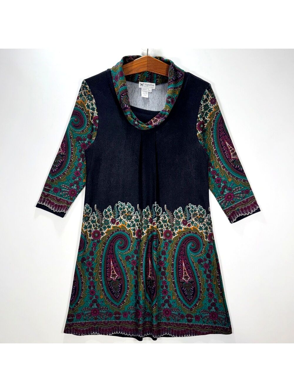 Papillon Blanc Paisley Patterned Cowl Neck Tunic Dress - L